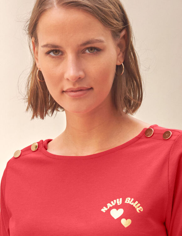 T-shirt col rond, imprim&eacute; plac&eacute; (rouge)