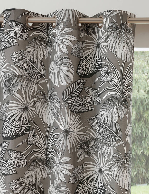 Rideau oeillets tamisant imprimé tropical (gris)