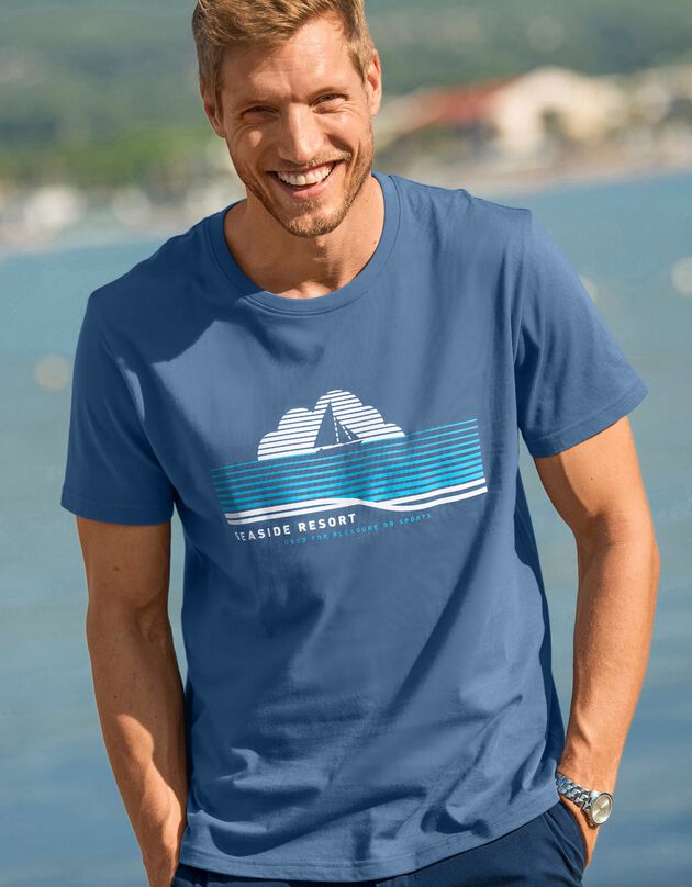 T-shirt met geplaatste print en korte mouwen (blauw)