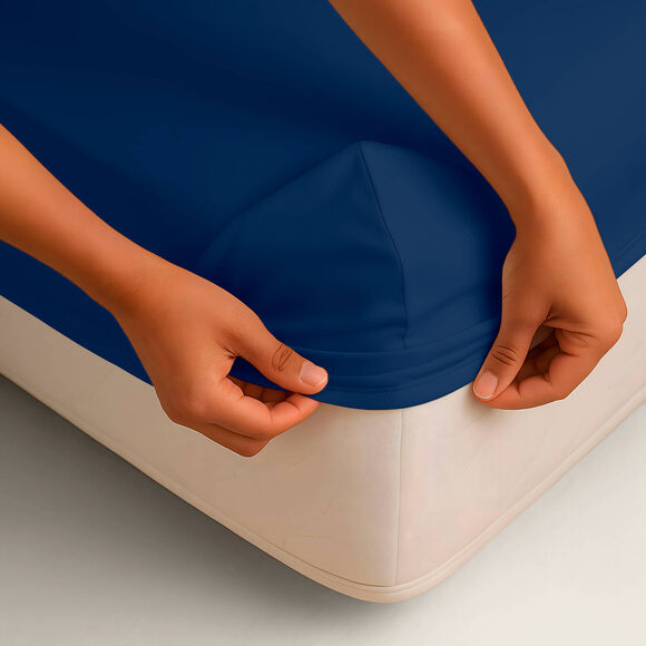 Drap-housse irrétrécissable uni coton (bleu azur)