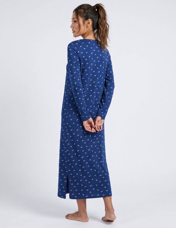 Chemise de nuit longue manches longues imprim&eacute; n&oelig;uds (marine)