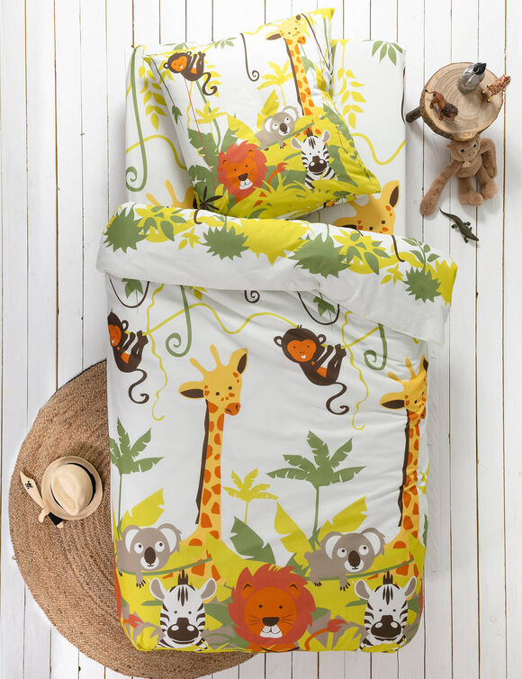 Bedlinnen voor kinderen Jungle, met dierenprint, voor 1 persoon - katoen (beige)