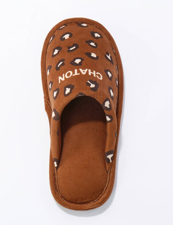 Mules met opdruk, luipaard-motief. (karamel)