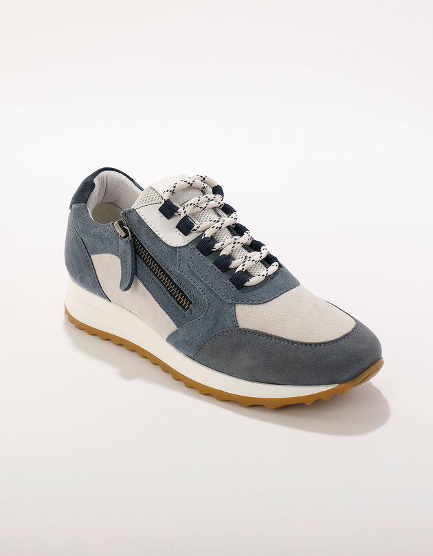 Leren sneakers met contrasterende pasjes (grijsblauw)