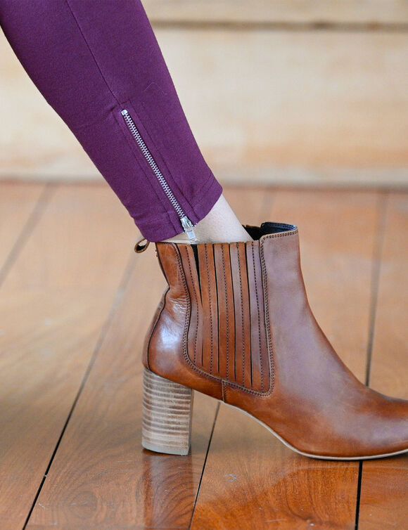Legging bas de jambe zippé, taille élastiquée (prune foncé)
