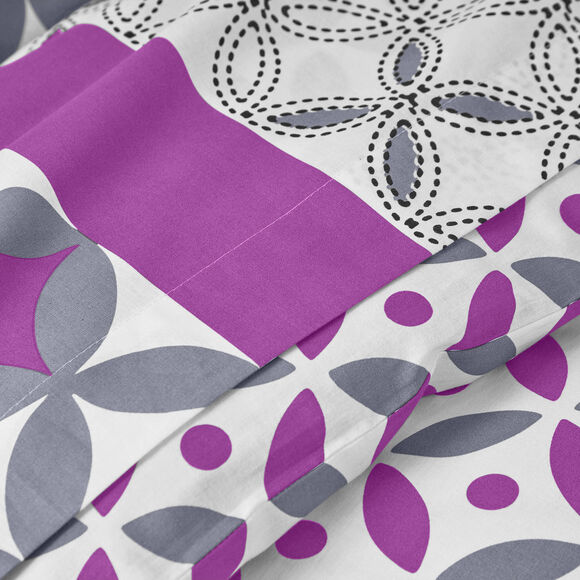 Linge de lit Marlow en coton motifs géométriques (gris / violet)