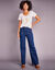 Ruime, rechte jeans, hoge taille, kleine lengte (stone)