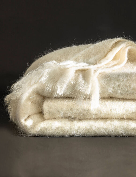 Couverture laine mohair angora (&eacute;cru)