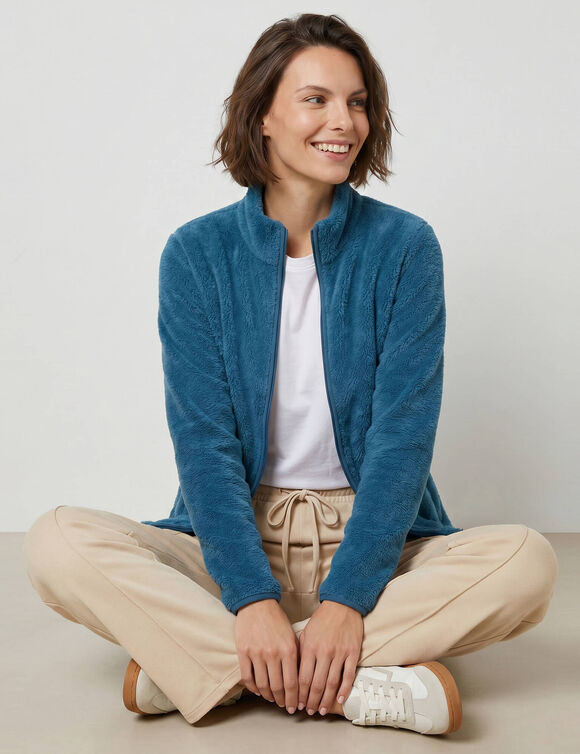 Veste zipp&eacute;e col montant, manches longues, maille polaire (bleu)