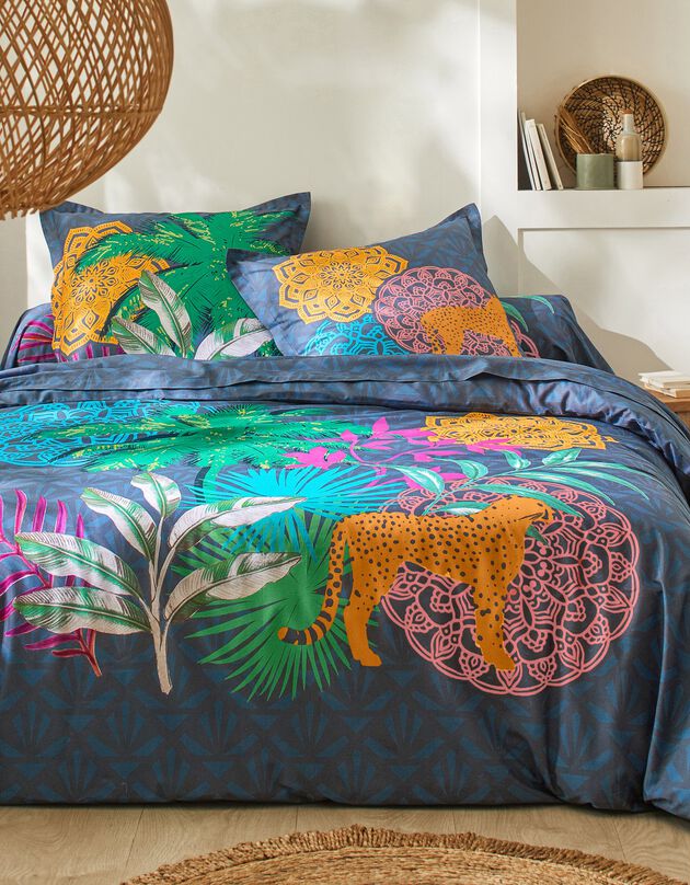 Linge de lit Tonga en coton motifs exotiques, marine, hi-res