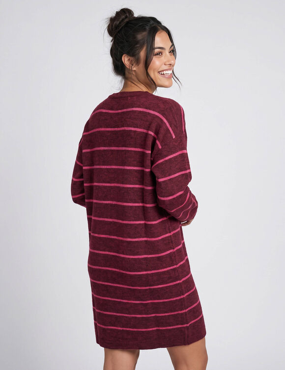 Robe pull ray&eacute;e (bordeaux / rose)
