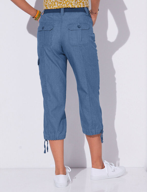 3/4-broek in denim met tricot tailleband (stone)