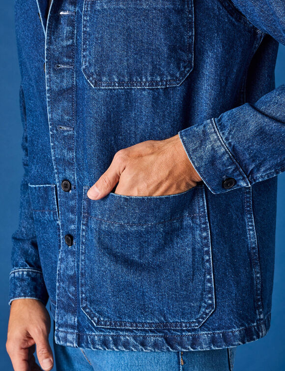 Veste worker boutonn&eacute;e 3 poches jean coton (stone)