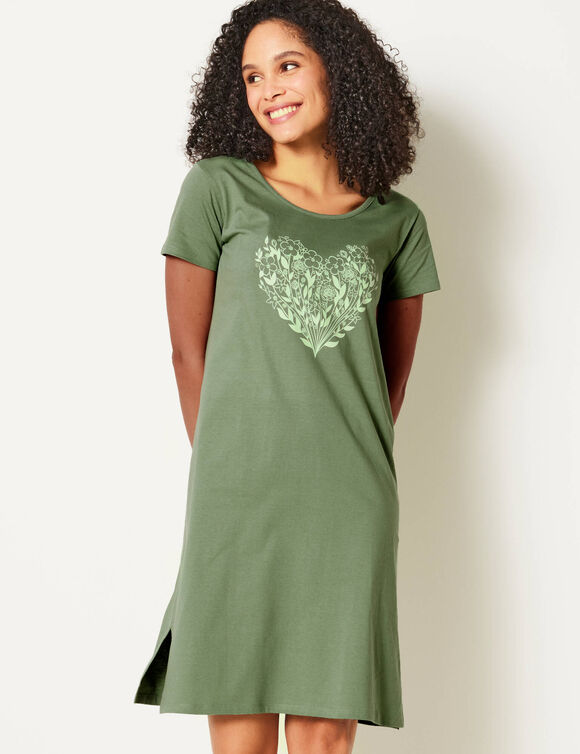 Chemise de nuit courte imprimée cœur (kaki)