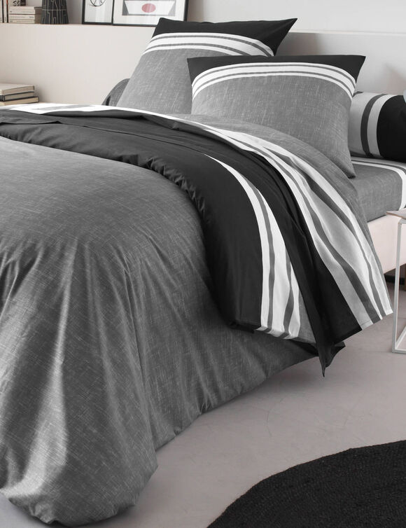 Linge de lit Nathalie coton (gris / noir)
