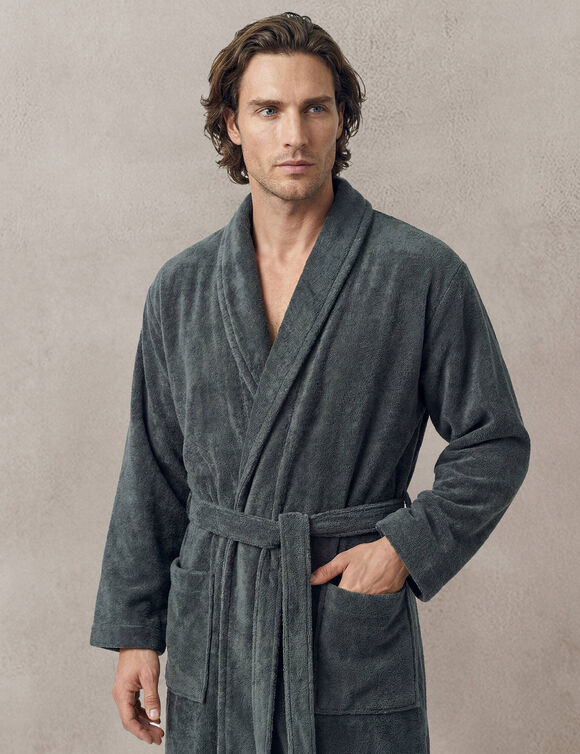 Badjas voor volwassenen, unisex, van badstof met sjaalkraag - fluweel, 450 g/m&sup2; (CARBONGRIJS)