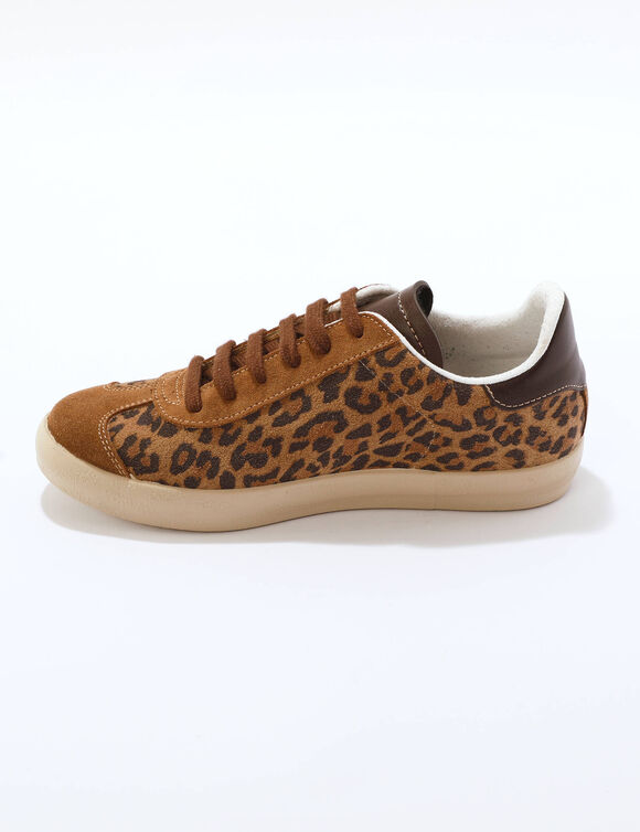 Baskets vintage croûte de cuir imprimé léopard (bruin / zwart)