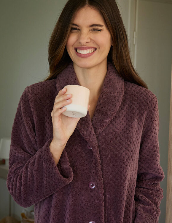 Robe de chambre maille polaire col ch&acirc;le - Longueur 95 cm (taupe)