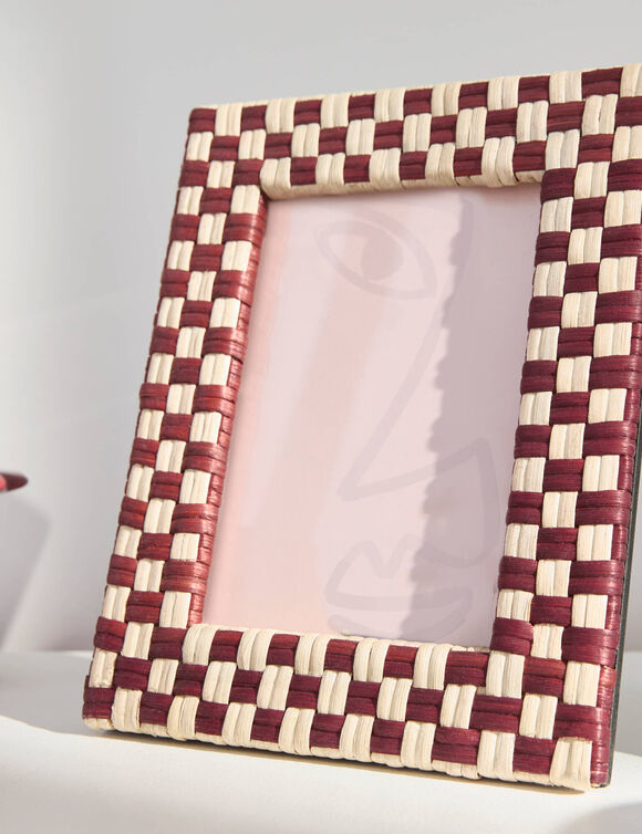 Cadre photo rotin tress&eacute; (bordeaux/ecru)