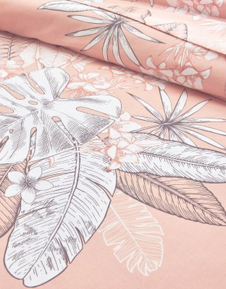 Linge de lit Elyse en coton imprimé fleurs et feuilles de palmes, rose poudré, hi-res image number 6