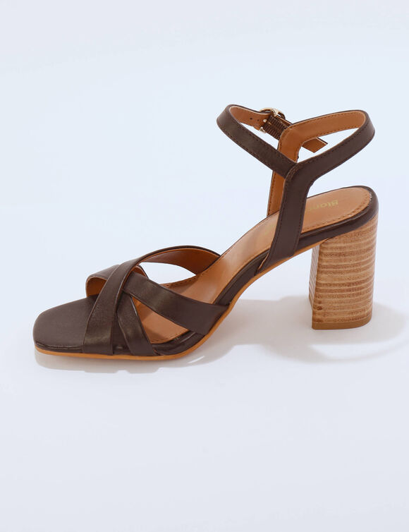 Leren sandalen met hak (donkerbruin)