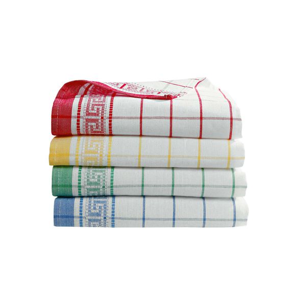 Torchon Mycène coton tissé teint - lots (bleu+vert+rouge+jaune)