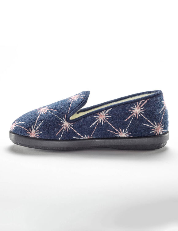 Chaussons fourrés brodés (marine)