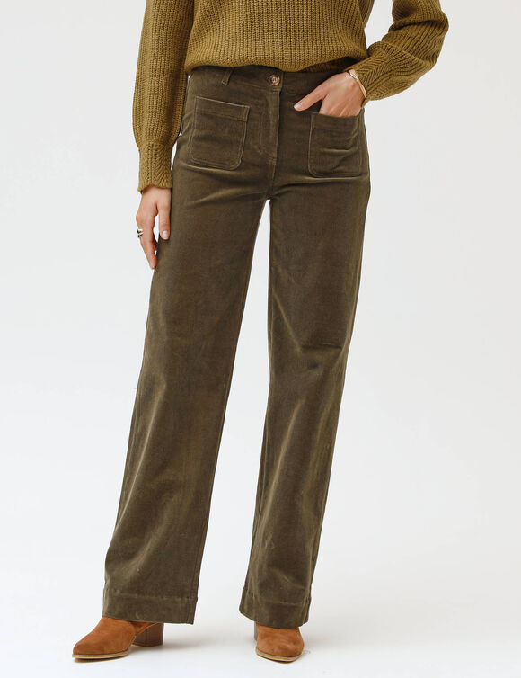 Pantalon coupe large taille haute, grande stature (kaki)