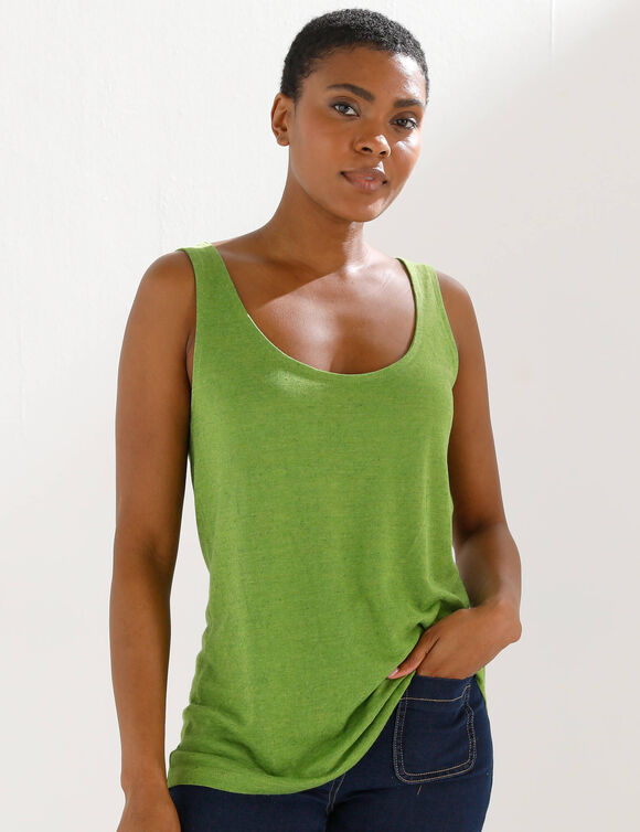 D&eacute;bardeur col rond en lin m&eacute;lang&eacute; (vert)