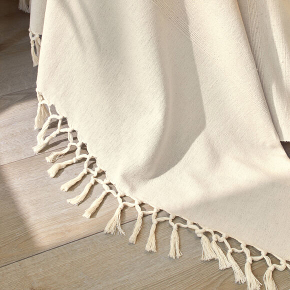 Plaid of sprei, effen katoen met artisanaal weefsel (ecru)