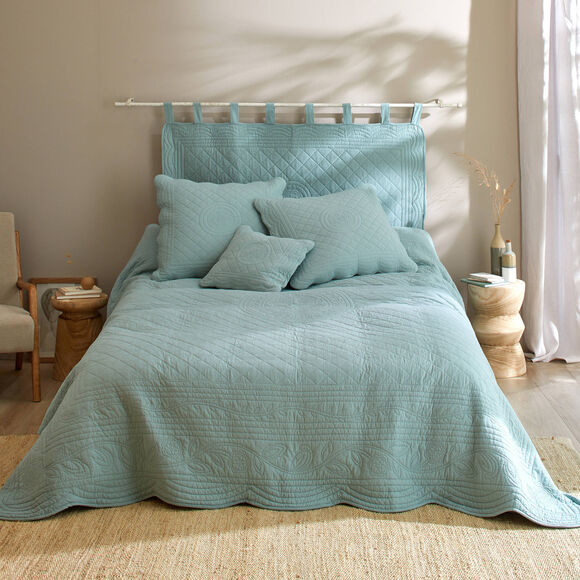 Tête de lit unie coton style boutis Cassandre (vert)