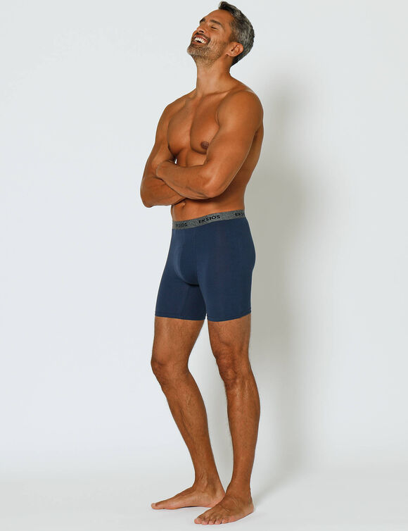 Boxer long coupe short - lot de 2 (noir + bleu grisé)