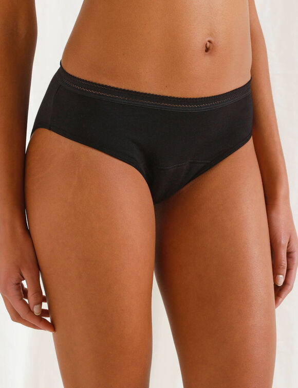 Slip menstruel en coton biologique (**) lavable - flux abondant (noir)