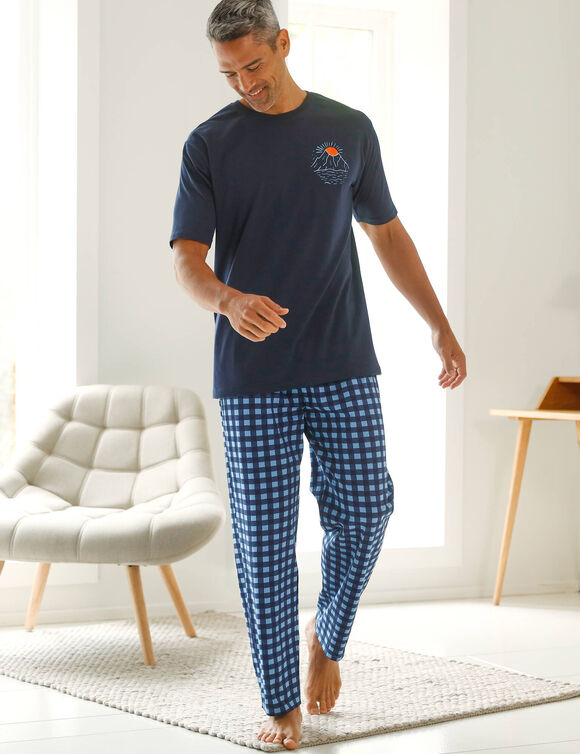 Pyjamashirt in katoen, geplaatste print en korte mouwen (marine)