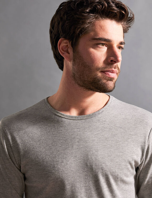 T-shirt sous-v&ecirc;tement homme col rond manches longues chaleur douce - lot de 2 (gris chin&eacute;)