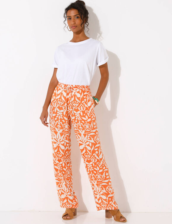 Pantalon large fluide, imprimé bicolore (mandarine / beige)