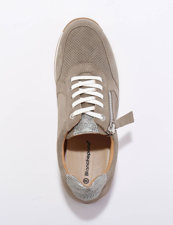 Sneakers met ritssluiting van soepel leer met zool van twee materialen (grijsgroen)