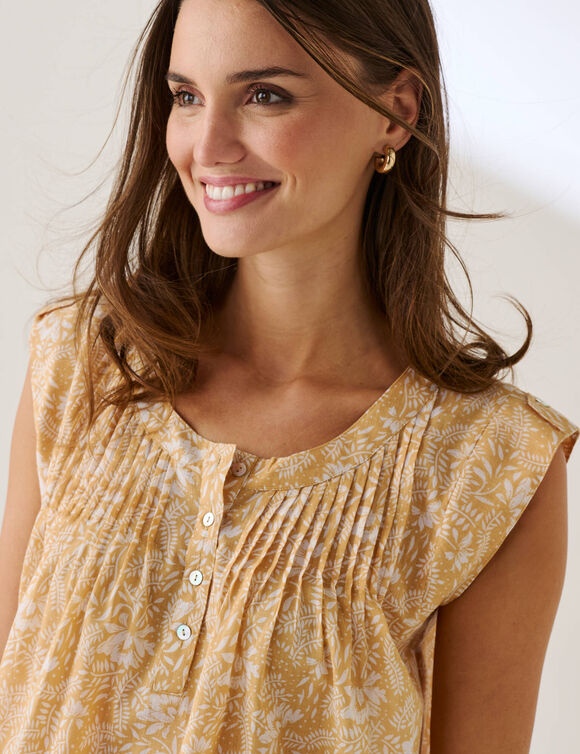 Tunique imprim&eacute; bicolore en voile (miel / blanc)