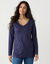 T-shirt met V-hals en lange mouwen (marine)