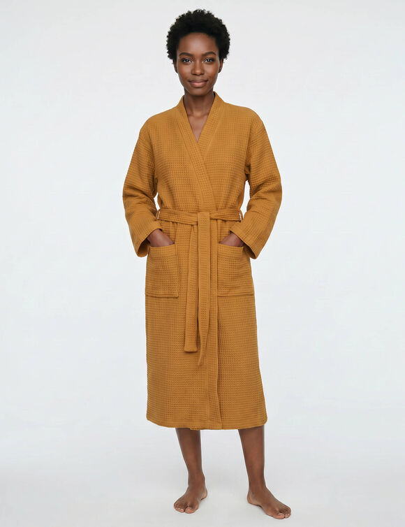 Badjas voor volwassenen (heren en dames) - honingraattricot, 230 g/m&sup2; (kerrie)