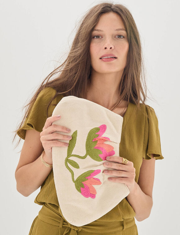 Tasje met borduursel en rits (ecru)