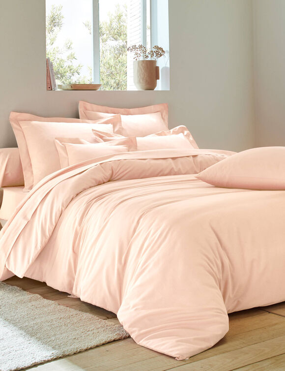 Linge de lit uni coton  (rose poudré)