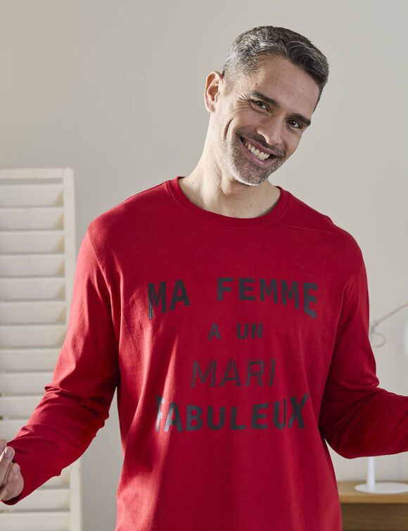 Pyjama pantalon manches longues, imprimé "fabuleux" (rouge / marine)