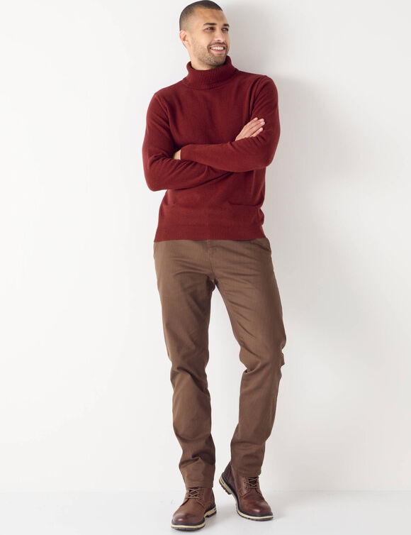 Pull col roul&eacute; en laine m&eacute;lang&eacute;e (bordeaux)