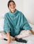 Poncho maille polaire texturée, col montant (bleu grisé)