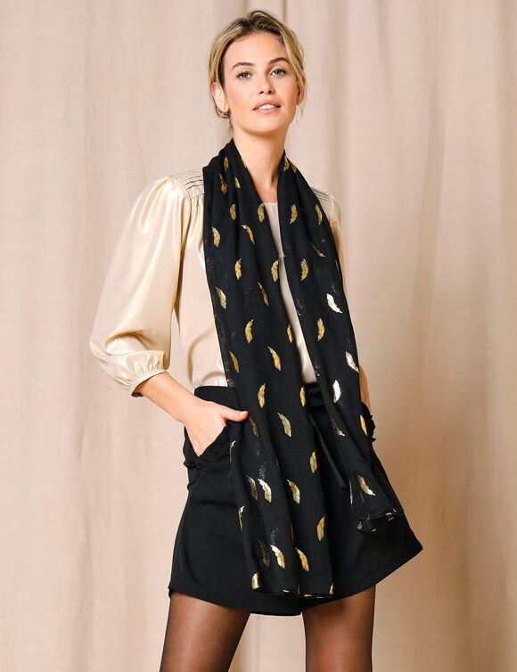 Foulard met pluimmotief (zwart)