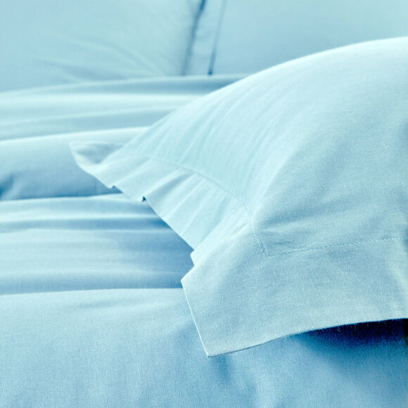 Linge de lit uni - coton bio** (bleu grisé)
