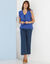 Effen bloes met V-hals en knoopsluiting, broderie anglaise (felblauw)