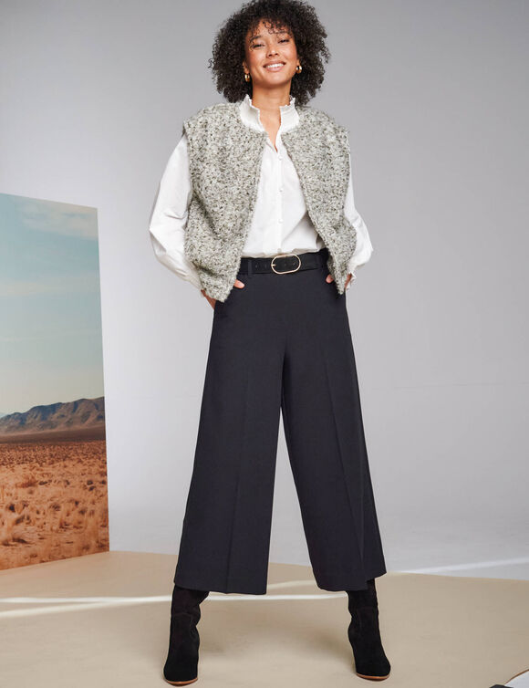 Pantalon taille haute, effet jupe-culotte (noir)