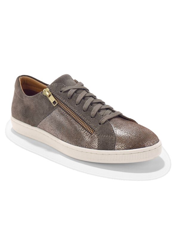 Basket zipp&eacute;e en cuir souple effet iris&eacute; - forme basse (taupe)